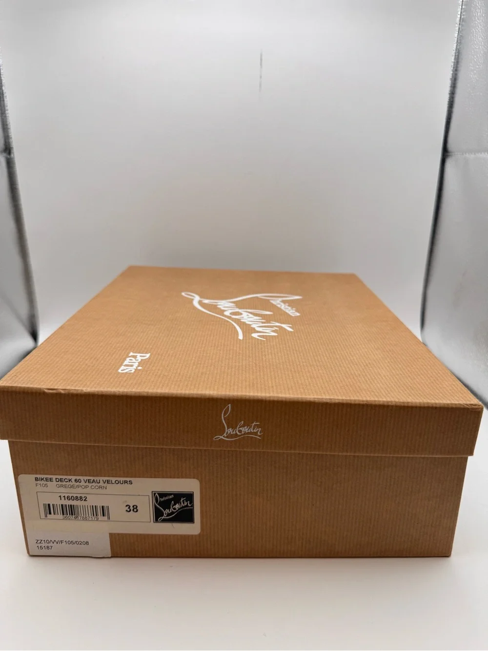 Christian Louboutin Bikee Deck 60 Studded Suede Wedge Sandals Grege 38
